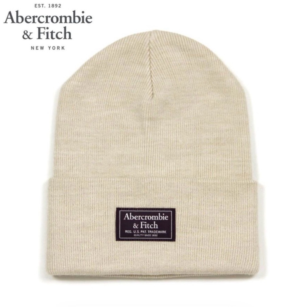 Abercrombie & Fitch Cream Ribbed Cuffed Beanie